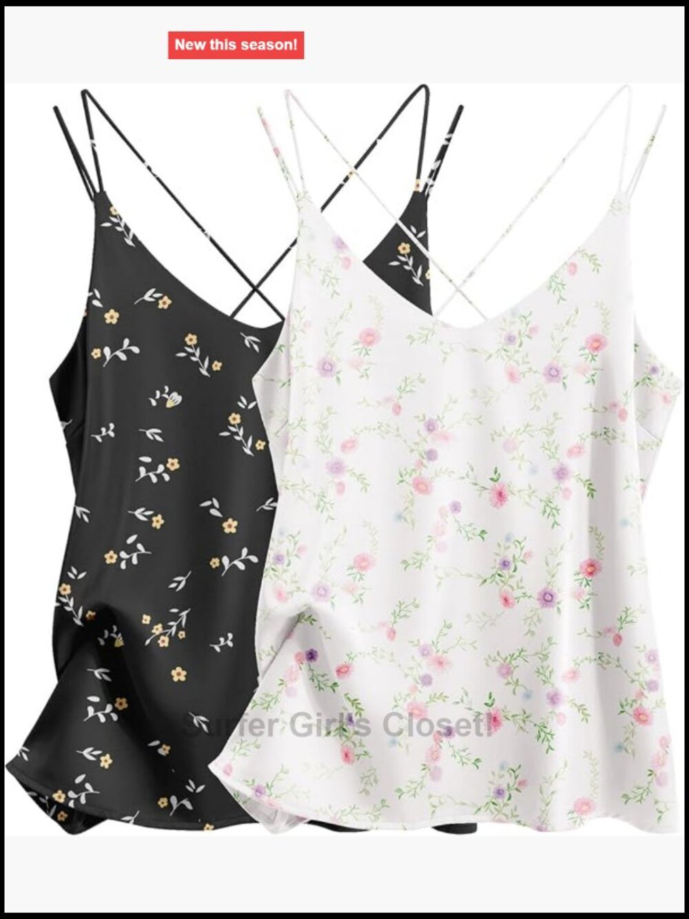 Silk Satin Camisole Tank Top V Neck Criss Cross Back Spaghetti Strap Lounge